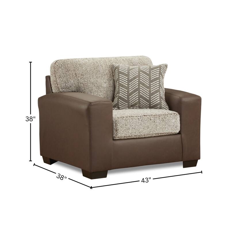 Roundhill Furniture Marvella Living Room Chair with Chocolate Faux Leather Upholstery and Curly Shearling Cushions