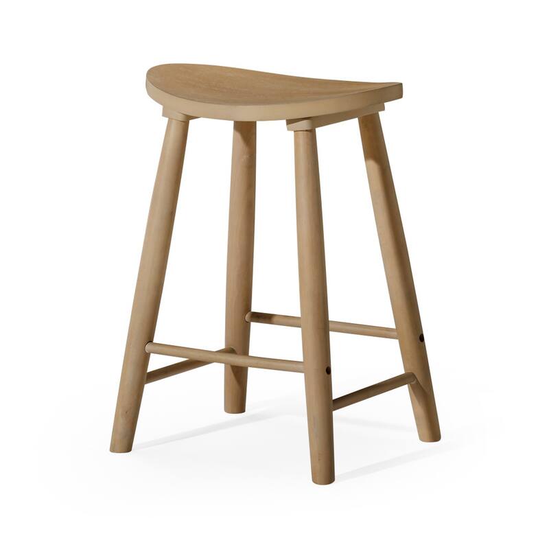 HomeRoots 25" Natural Solid Wood Backless Counter Height Bar Chair