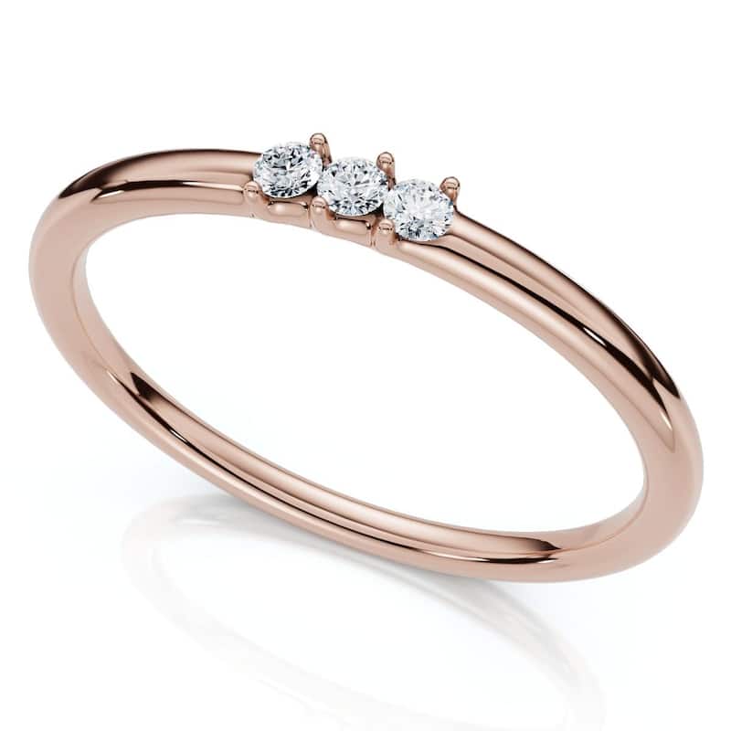 Bliss Diamond Delicate Diamond 3-Stone Minimalist Anniversary Wedding Ring Gold Lab Grown - 9 - Rose