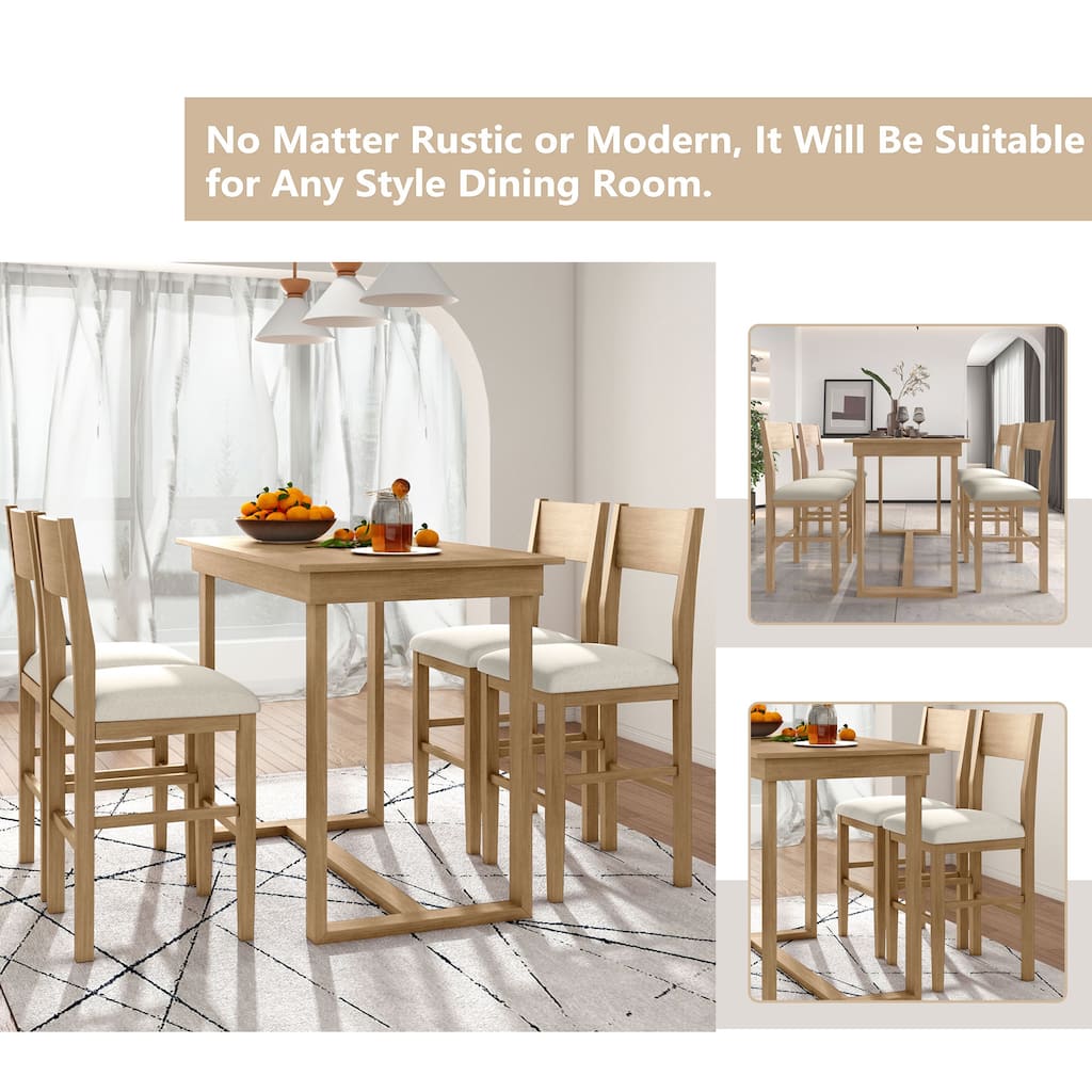 Farmhouse Counter Height 5-Piece Dining Table Set with 1 Rectangular Dining Table and 4 Dining Chairs