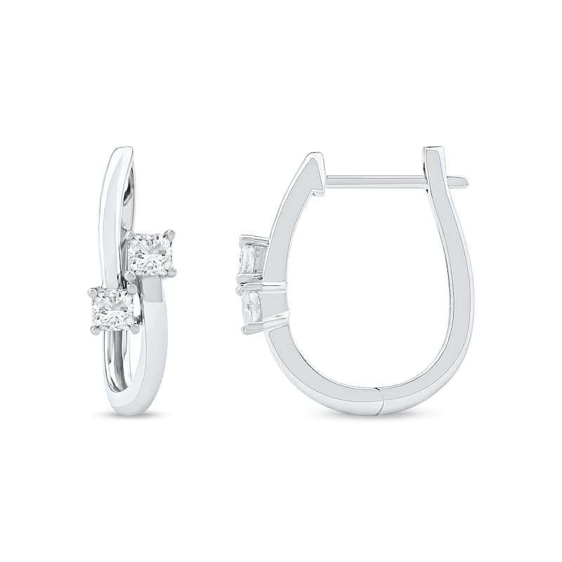 1/3ct TDW Diamond Two Stone Hoop Earrings in 10k White Gold for Women