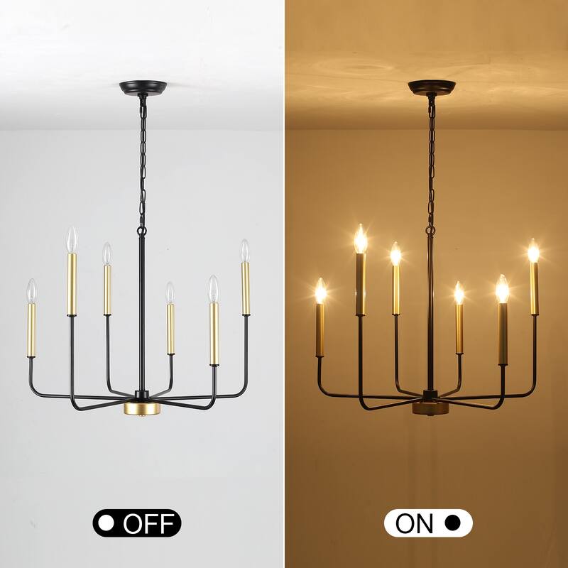 Farmhouse 6-Light Classic Metal Chandelier, Candle Style Chandelier for Dining Room Living Room Bedroom Kitchen