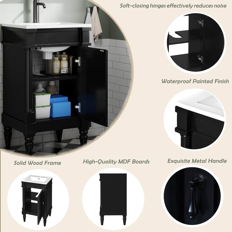 Freestanding Small-Space Cabinet with a Single Sink and Adjustable Shelf, 18" Modern Bathroom Vanity with Sink & Storage