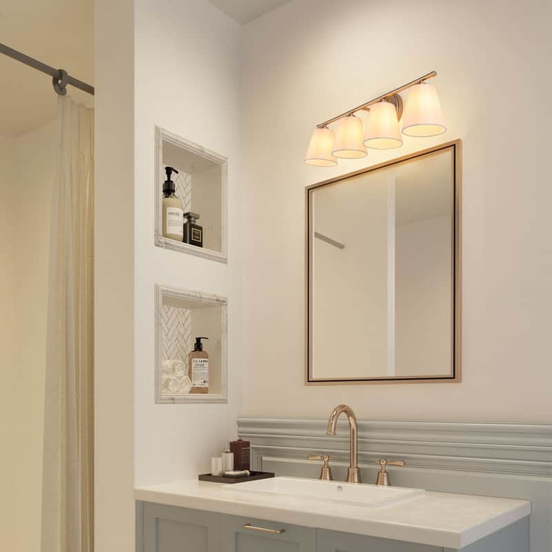 Fabrey 4-light Modern Bathroom Vanity Lights Dimmable Gold Wall Sconces with Fabric Shade - L26.5" x W6" x H8.5"