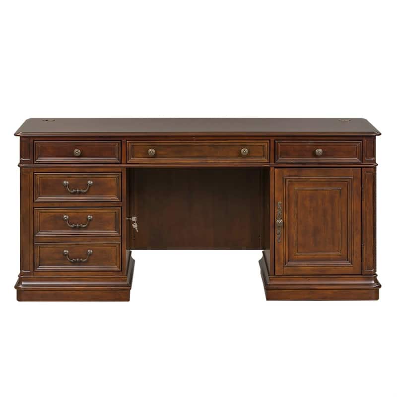 Brayton Manor Cognac Brown Wood Credenza Desk with Lockable File Drawers
