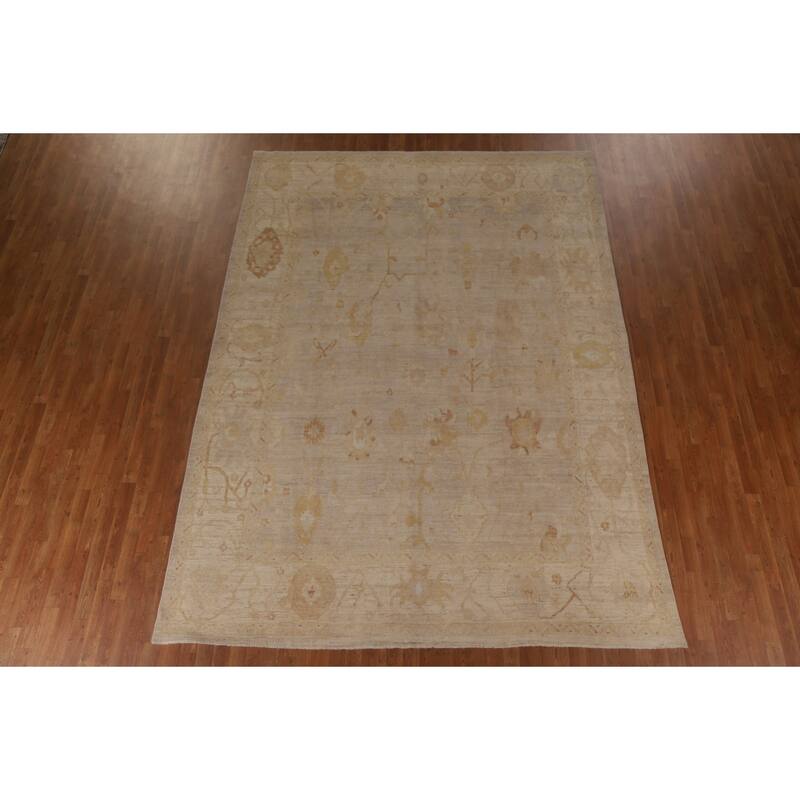 Vegetable Dye Oushak Turkish Area Rug Handmade Floral Wool Carpet - 8'8"x 11'9"