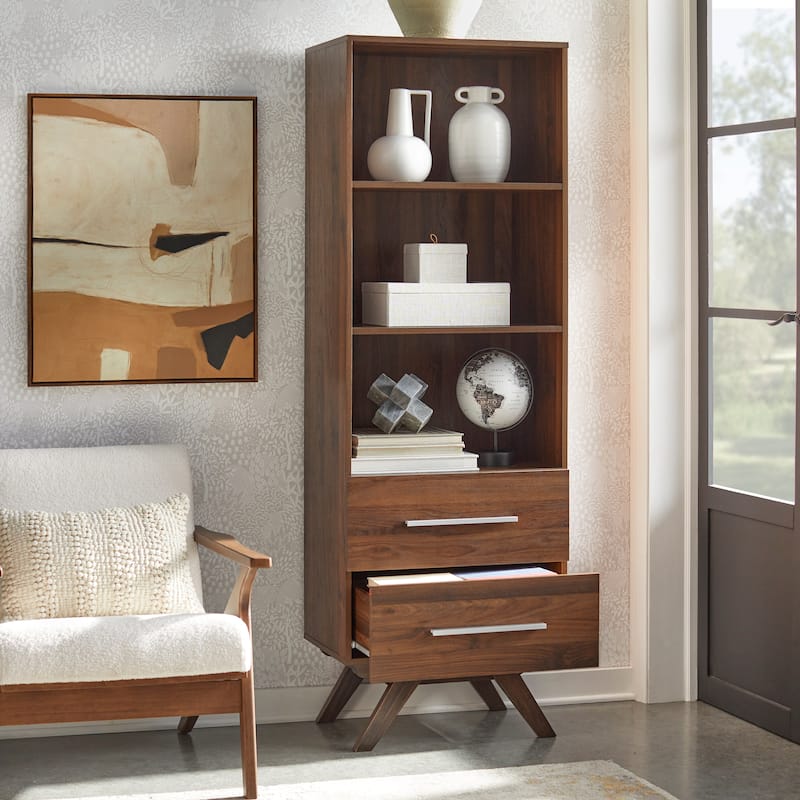 Simple Living Ashfield Mid-century Walnut Bookshelf Tower