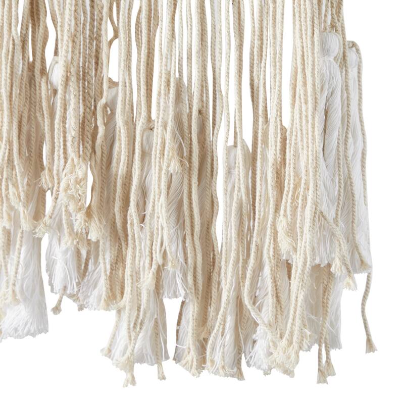 Wool Fabric Macrame Handmade Intricately Weaved Wall Decor with Beaded Fringe Tassels - Cream - Roche River Decor