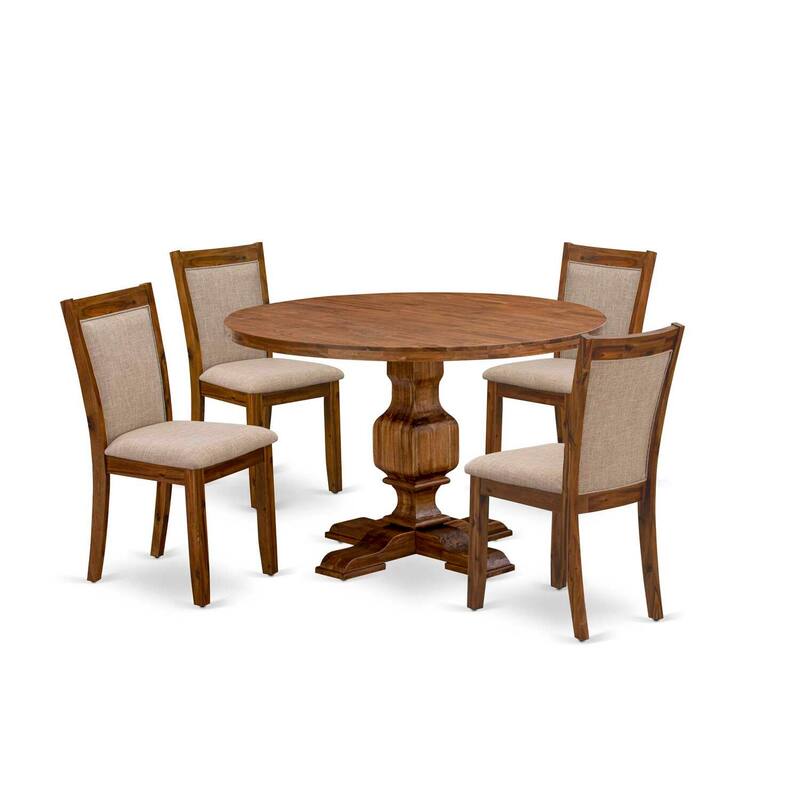 HomeStock 5-Piece Round Natural Oak Finish Solid Wood Top Dining Table with 4 Parson Chair