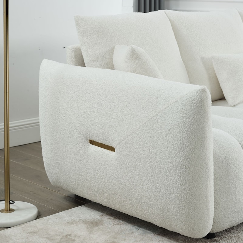 82 in Teddy Fabric Sofa Couch with 3 Back Pillows and 3 back Cushions Solid Wood Frame