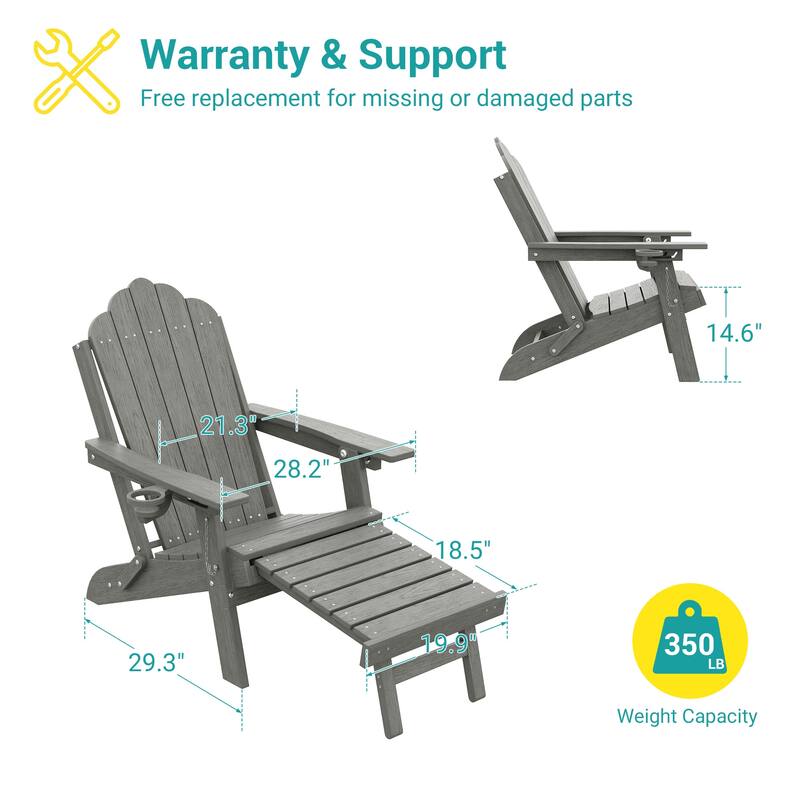 Folding HDPE Adirondack Chair with 3-Position Adjustable & Ottoman