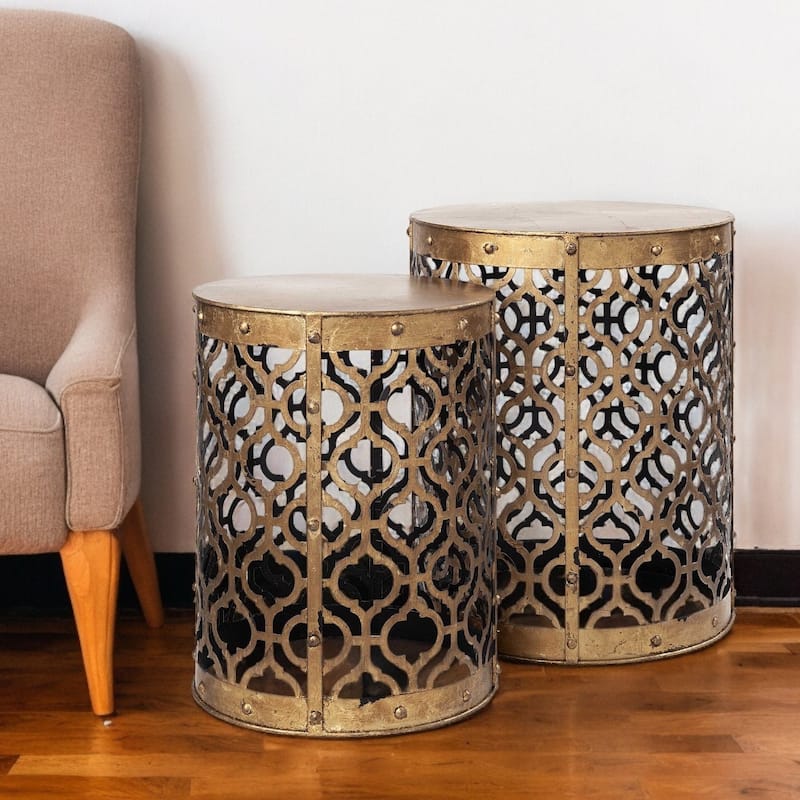HomeRoots Set of Two 20" Gold Round End Table - 15.00 in. x 20.00 in. x 15.00 in. - Gold - Metal
