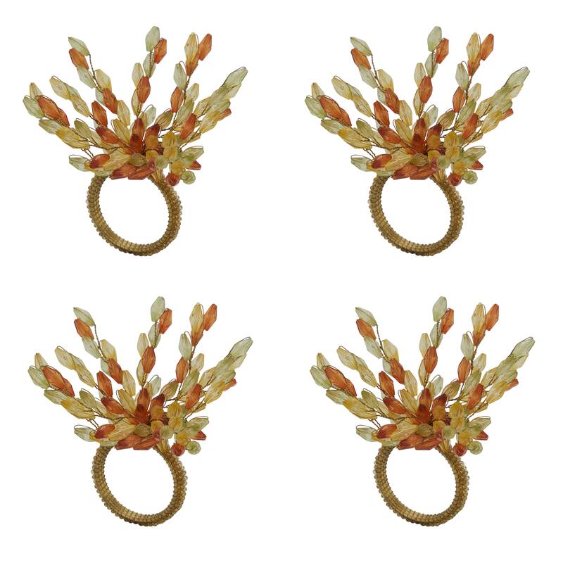 Napkin Rings With Beaded Flower Design (Set of 4)