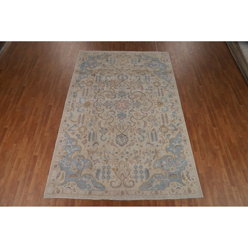 Floral Tabriz Persian Rug Hand-Knotted Traditional Wool Carpet - 7'0"x 10'8"