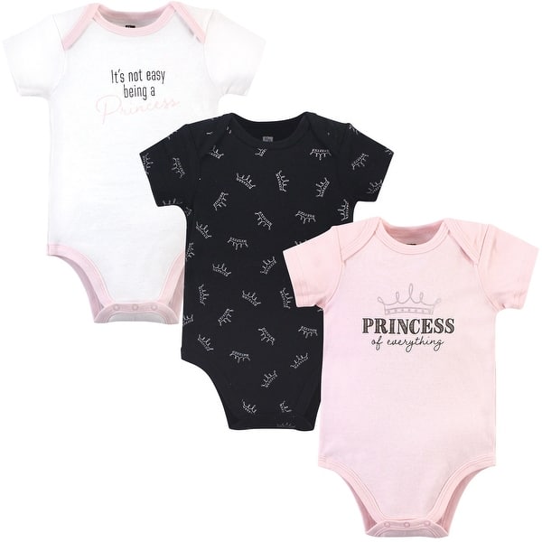 slide 1 of 1, Hudson Baby Infant Girl Cotton Bodysuits 3pk, Pink Princess 0-3 Months - Pink Princess