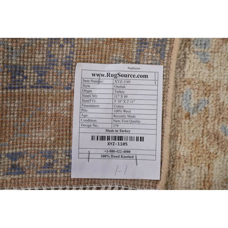 Muted Oushak Oriental Area Accent Rug Hand-Knotted Wool Carpet - 2'11" x 3'10"