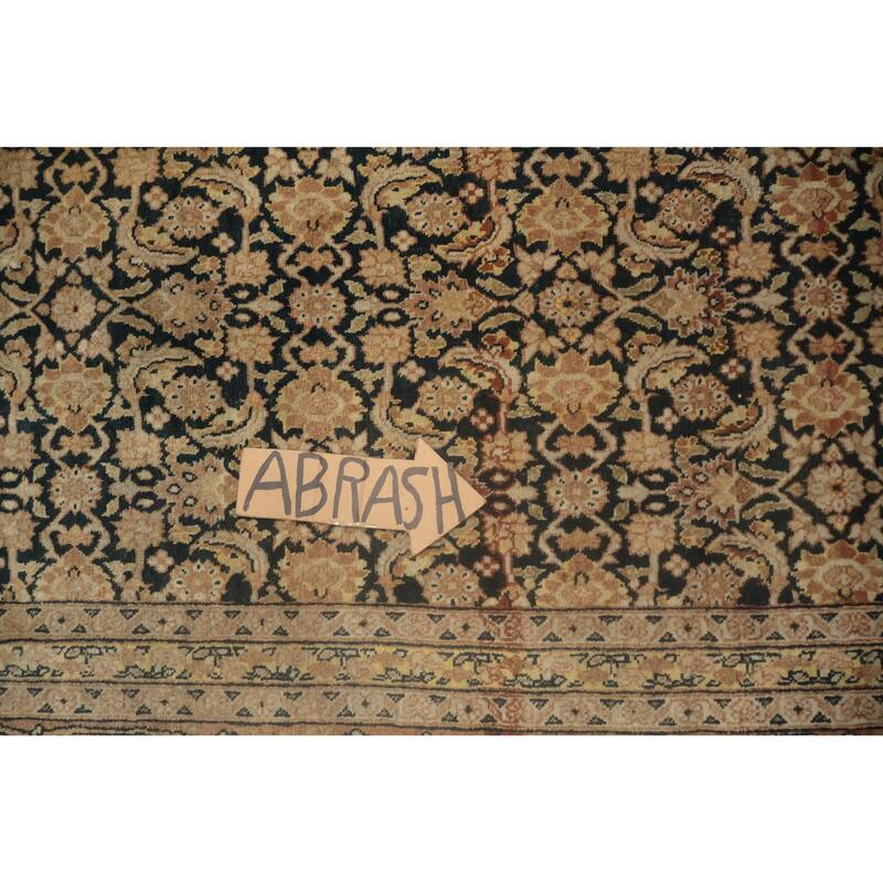 Hand Knotted Oriental 100% Wool Carpet Traditional Floral Navy Blue & Blues Tabriz (Haj Jalili) Area Rug - 12' 11'' X 9' 4''