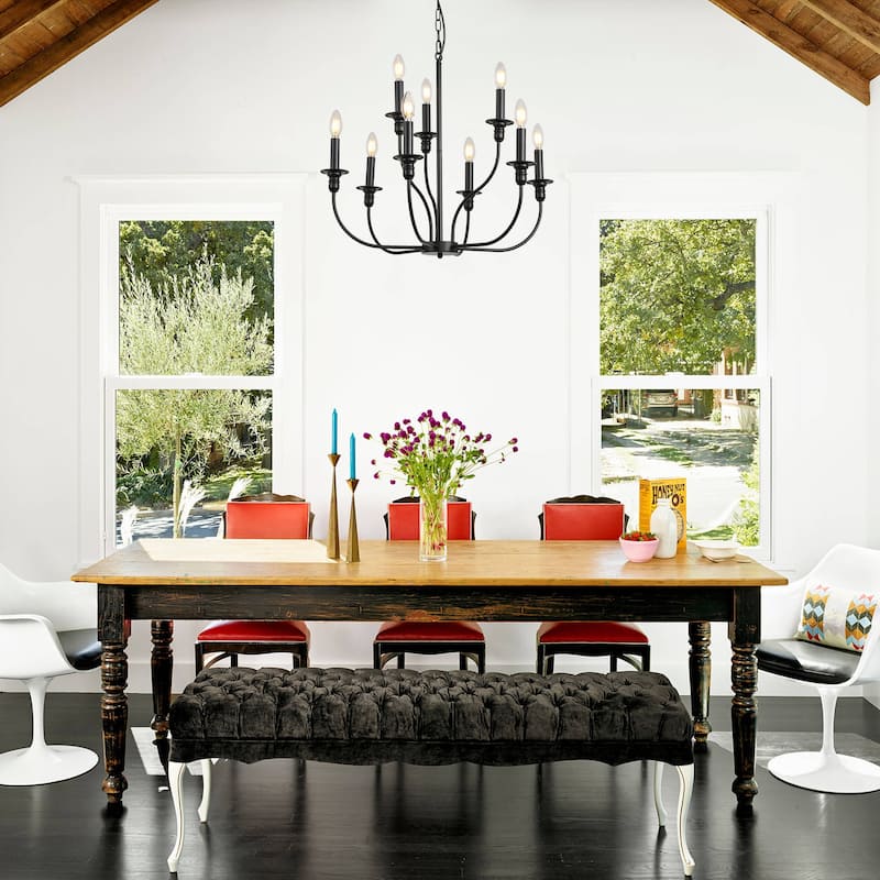 9-Light Candlestick Farmhouse Chandelier for Bedroom Living Room Staircase
