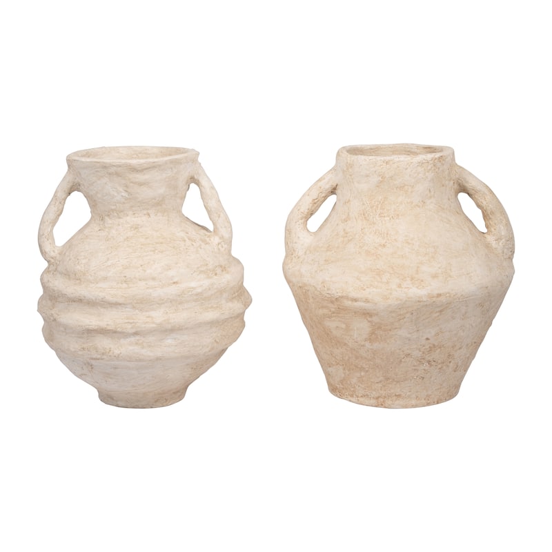 Sagebrook Home Paper Mache, Vase With Handles, White, Amphora, Textured