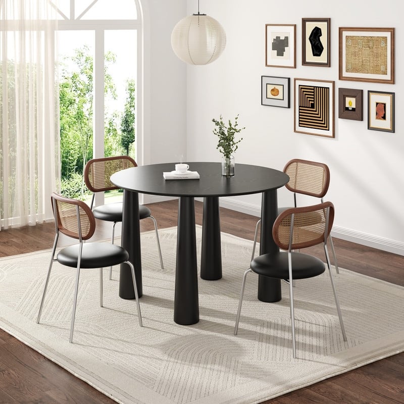 45" Round Dining Table Kitchen Table for 4 with Arc-Shaped Edge Top and 4 Tapered Legs for Living Room Dining Room Coffee Office