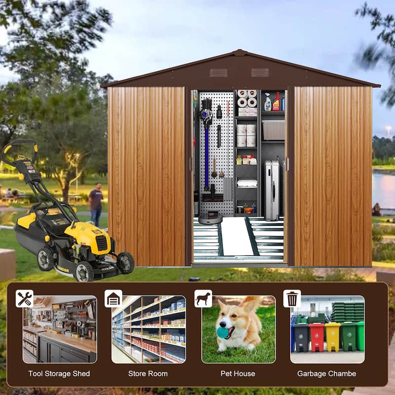 8 ft. W x 10 ft. D Coffee Metal Storage Shed with Separate Foundation and UV protection and Lockable Door (80 sq. ft.)