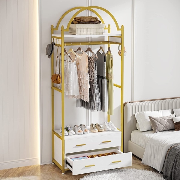 Clothes Rack Shelves with Drawers Modern Arced Closet Organizer