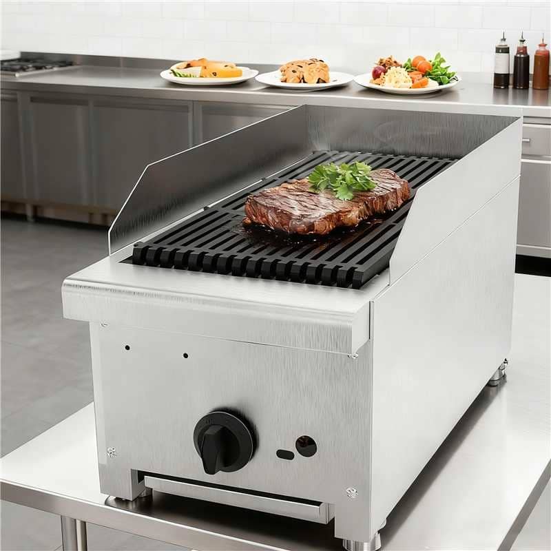 12 InchGas LavaRock Charbroiler,Countertop Stainless Steel Grill&1Burner 28000 BTU, Natural Gas,Durable Cast Iron Grates