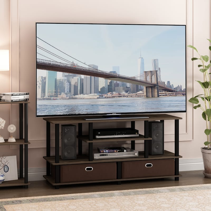 Furinno JAYA Large TV Stand for up to 50-Inch TV with Storage Bin