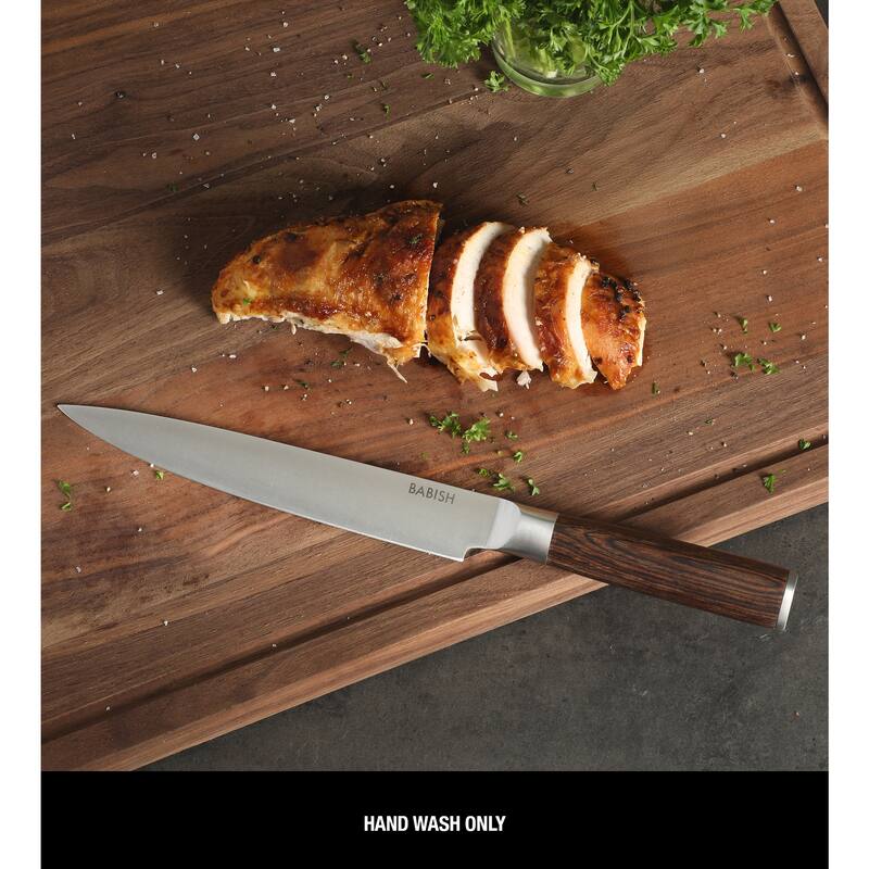 Babish High Carbon 1.4116 German Steel Full Tang 8-Inch Carving Knife - for Carving Meat, Turkey, Roast & BBQ