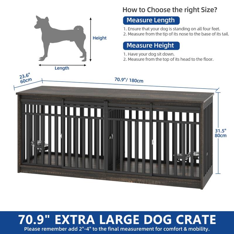 Moasis 71 Inch Double Dog Crate Furniture for 2 Dogs