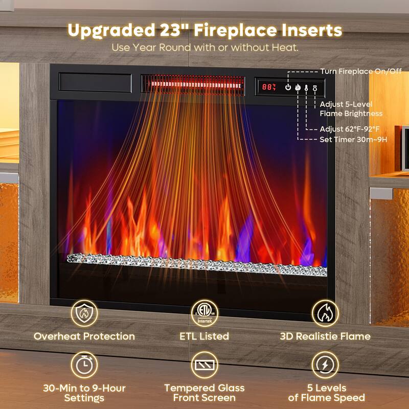 Bestier 63 in. Freestanding Media Console Electric Fireplace TV Stand Fits TV's Up to 70 in. with Cabinet - 62 inches