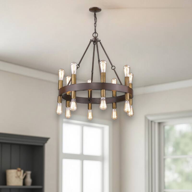 HomeRoots Brown and Black Candle Style Multi Light Metal Dimmable Chandelier - 28' X '29' X '28 - 28' X '29' X '28