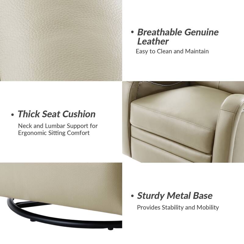 Franco Modern Genuine Leather Swivel Rocker Recliner with Nailhead Trims by HULALA HOME