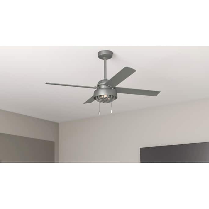 Hunter 52" Spring Mill Outdoor Ceiling Fan w/ LED Light and Pull Chain, Damp-Rated - Industrial, Transitional, Caged