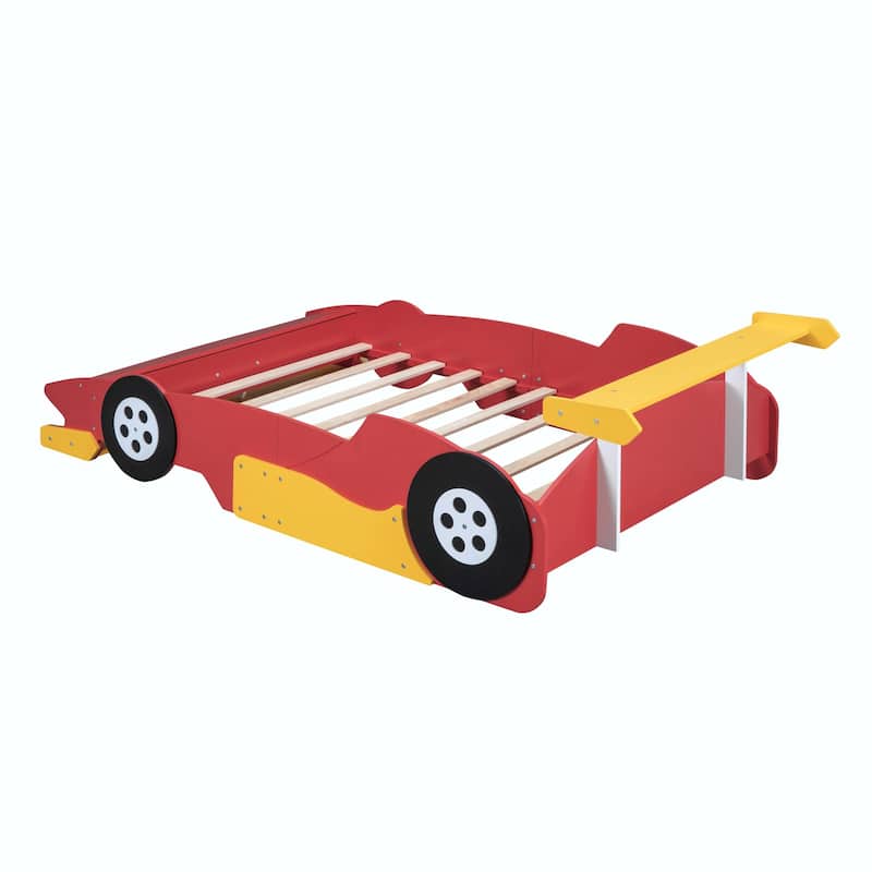 Race Car-Shaped Platform Bed with Wheels