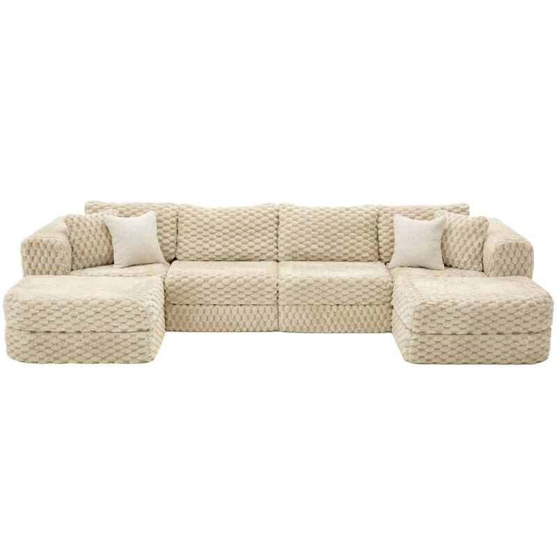 GDFStudio - 135" 6-Seat Modular Bubble Velvet Boneless Sectional Sofa
