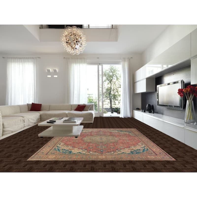 Pink Geometric Tabriz Persian Area Rug Hand-Knotted Wool Carpet - 9'7"x 12'7"