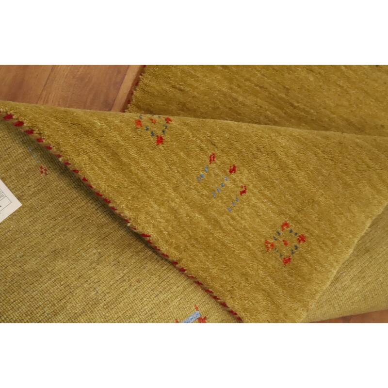 Hand Knotted Oriental 100% Wool Carpet Tribal Animal Pictorial Yellow & Gold Gabbeh Area Rug - 4' 0'' X 2' 0''
