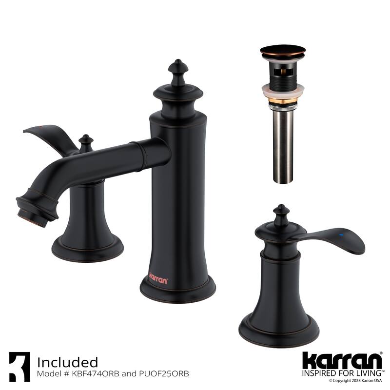 Karran Vineyard KBF474 2-Handle Three Hole Widespread Bathroom Faucet with Matching Pop-up Drain - Oil Rubbed Bronze