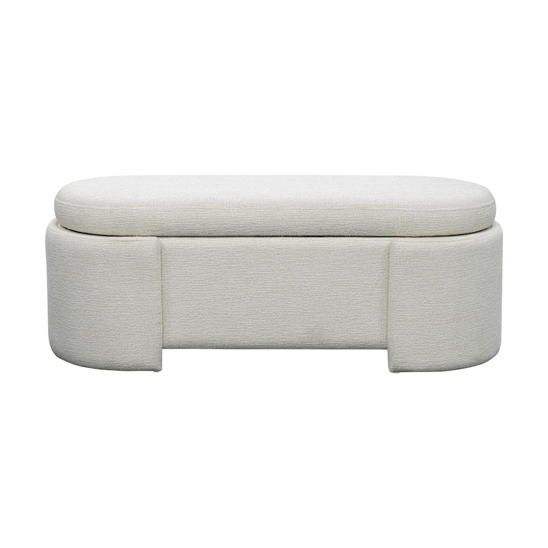 Martha Stewart Leslie Fully Upholstered Oval Storage Bench with Soft-Close Lid - Ivory