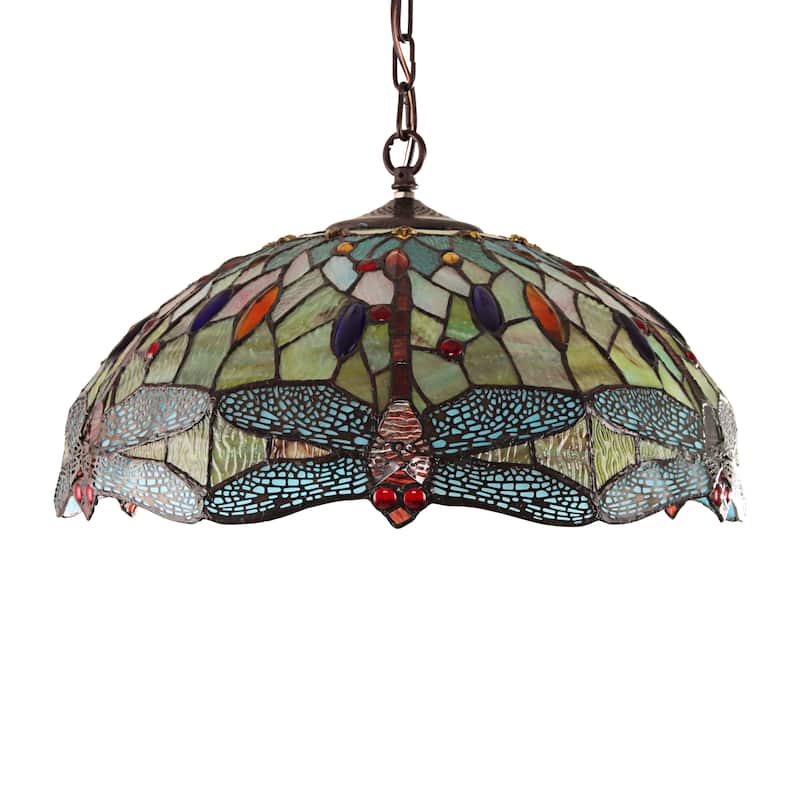 Tiffany-Style Dragonfly Design 3-light Blackish Bronze Hanging Pendant
