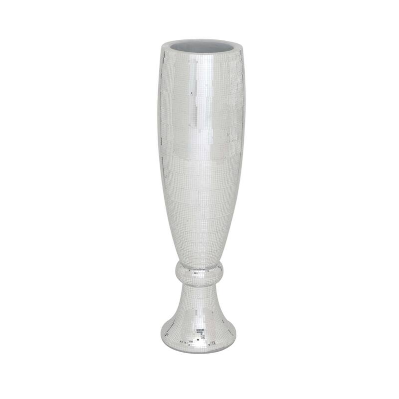 Silver Polystone Glam Vase with Mosaic Mirror Inlay