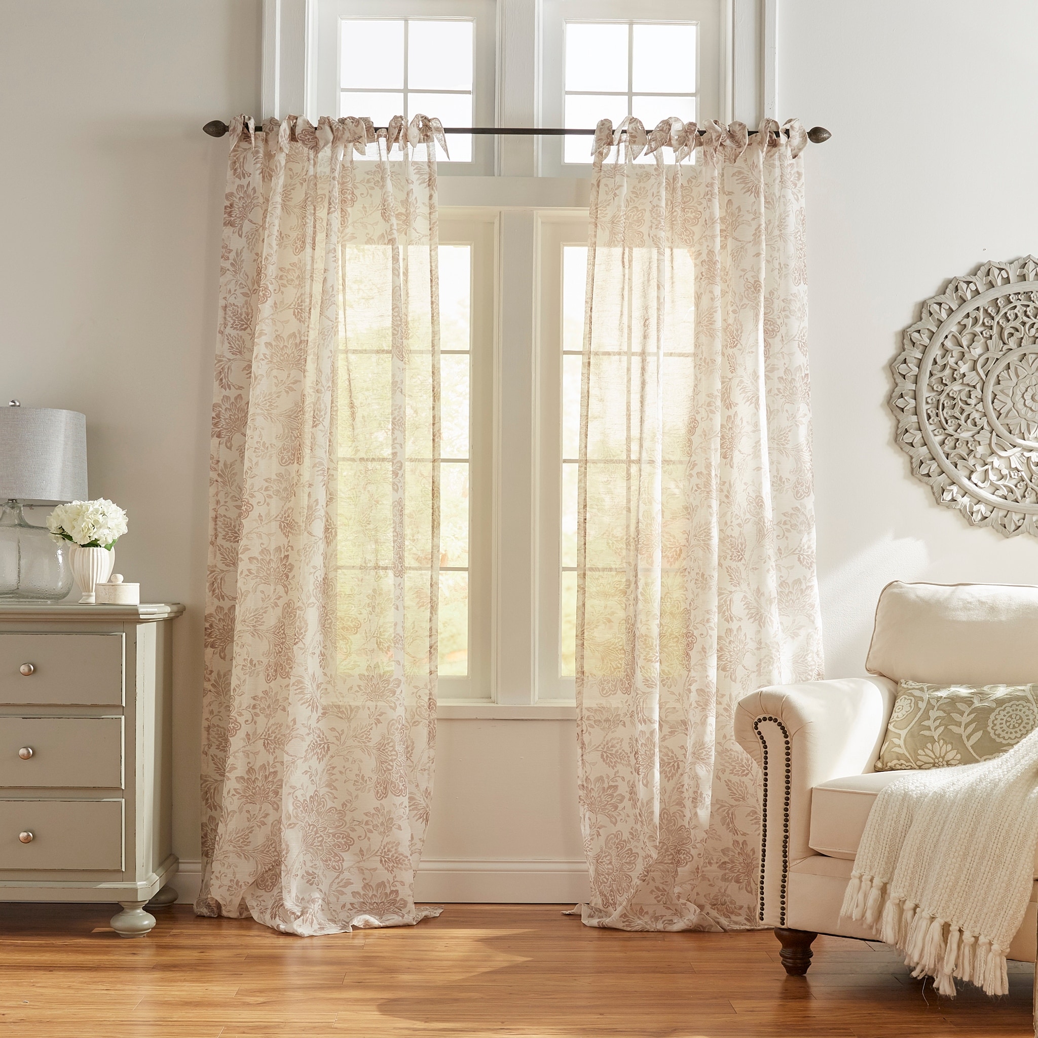 Westport Floral Tie-Top Sheer Window Curtain