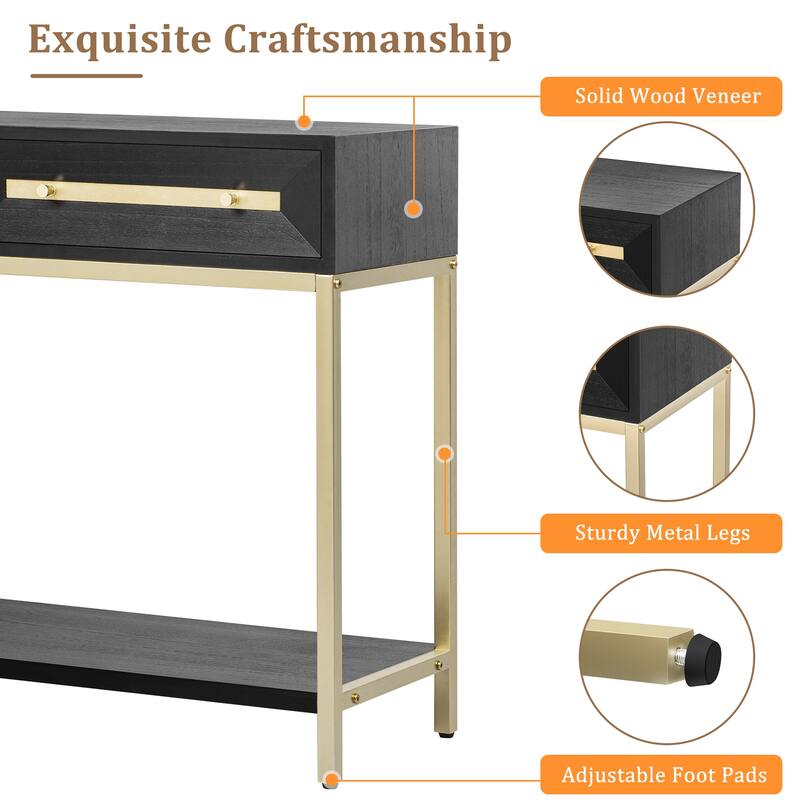 45.5" Retro Console Table with Gold Touch & Drawers