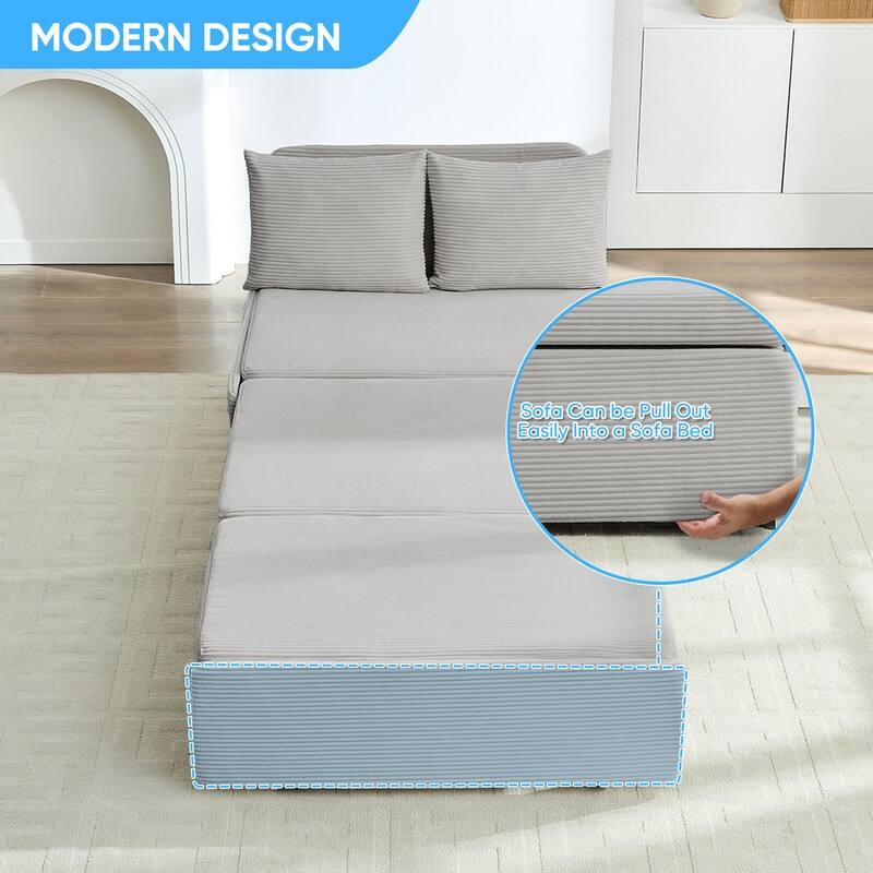 Mixoy Corduroy Fabric Queen Size/Twin Size Sofa Bed, 2-in-1 Modern Pull Out Sleeper Sofa Bed