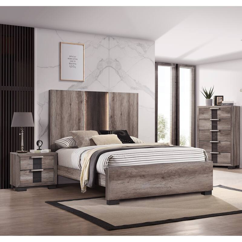 1pc Contemporary Rustic Nightstand Two Drawers Metal knobs Bedroom Wooden Furniture - Brown