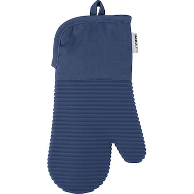 CatCora Oven Mitt, Navy, Heavyweight Cotton and Silicone, Fits Most Adult Hands, Heat Safe to 500-Degrees