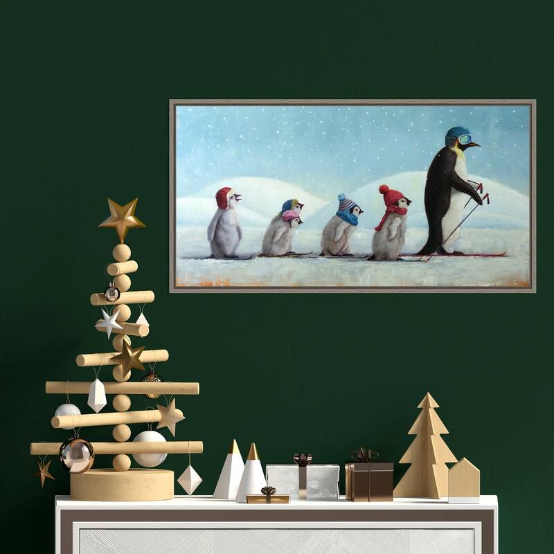 Ski School Penguins by Lucia Heffernan Framed Canvas Wall Art
