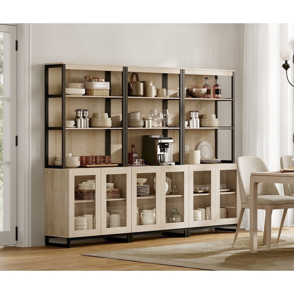 3 PCS Modern 72" Sideboard with Glass Doors and Adjustable Shelves, Multifunctional Buffet for Dining Room or Kitchen