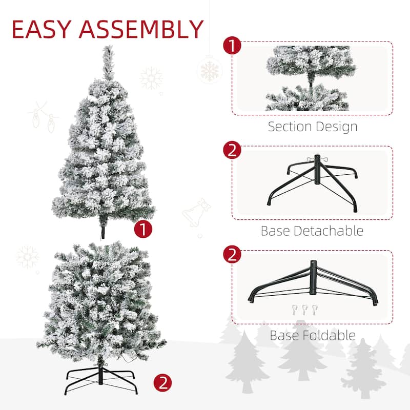 HOMCOM Pre-Lit Snow-Flocked Slim Douglas Fir Tree - Realistic Branches, LED Lights - Green